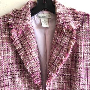 Pink Silk Acrylic Tweed Blazer Fringe Ends Sz12